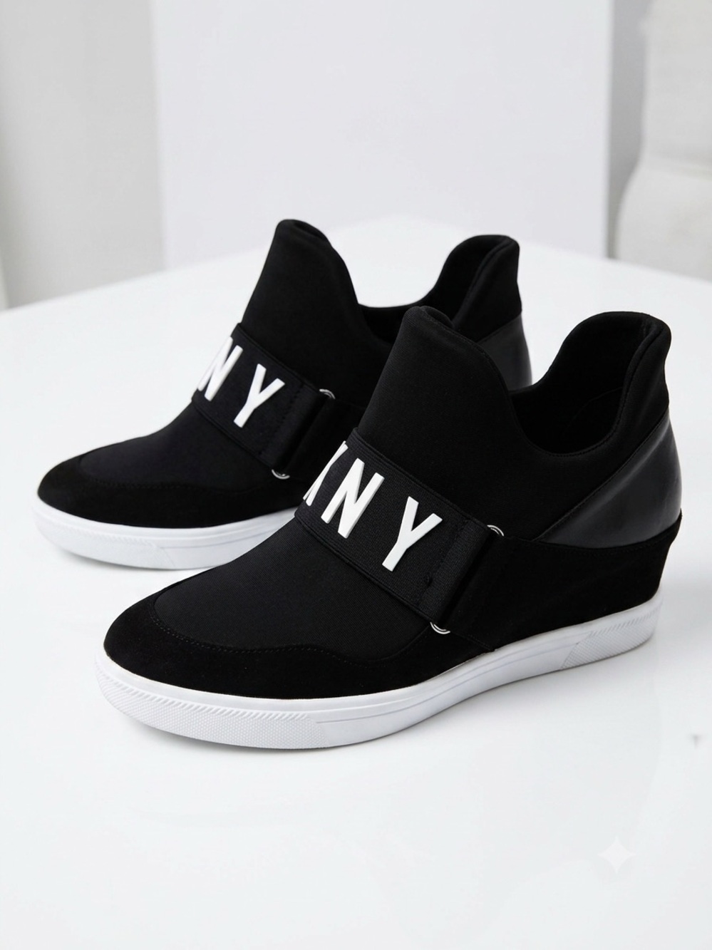 DKNY Black Cosmos Wedge Sneakers Size 8M